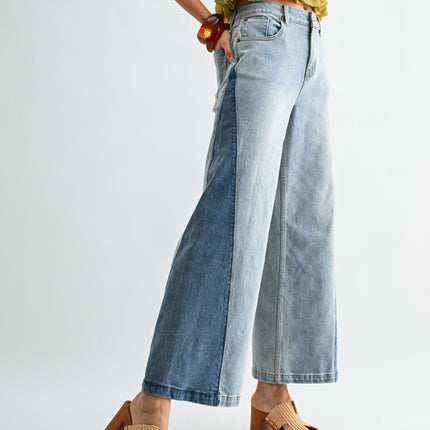 Two-tone High Waist Denim Jeans - Shop Simply Apparel
