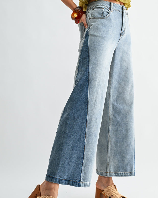 Two-tone High Waist Denim Jeans - Shop Simply Apparel