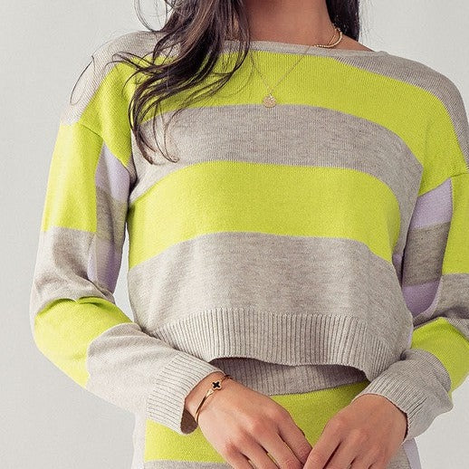 Two Tone Colorblock Stripe Sweater
