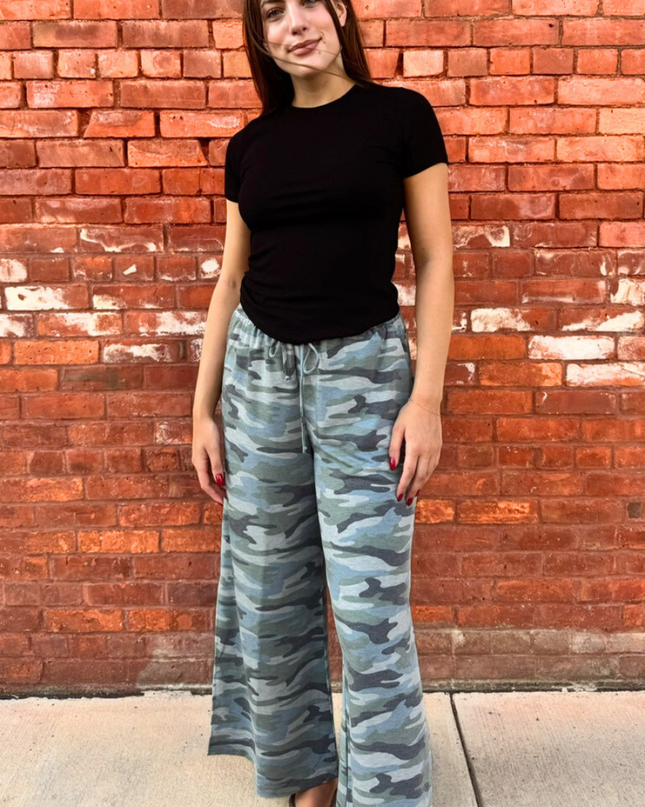 Camo Casual Wanderer Wide Leg Slit Pants - Shop Simply Apparel