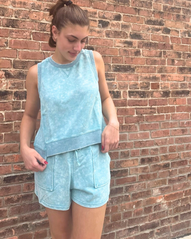 Washed Emerald Sleeveless Terry Top - Shop Simply Apparel