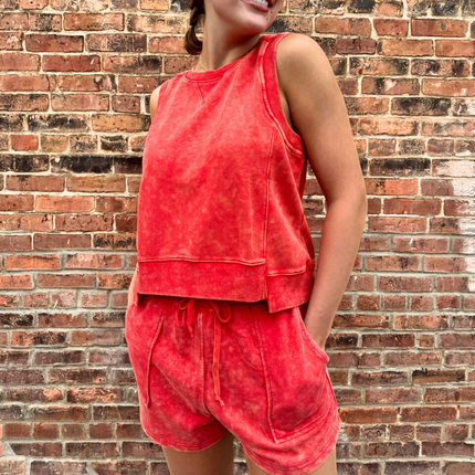 Washed Red Sleeveless Terry Top