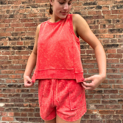 Washed Red Sleeveless Terry Top