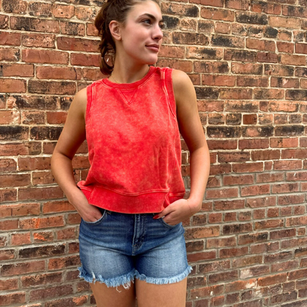 Washed Red Sleeveless Terry Top