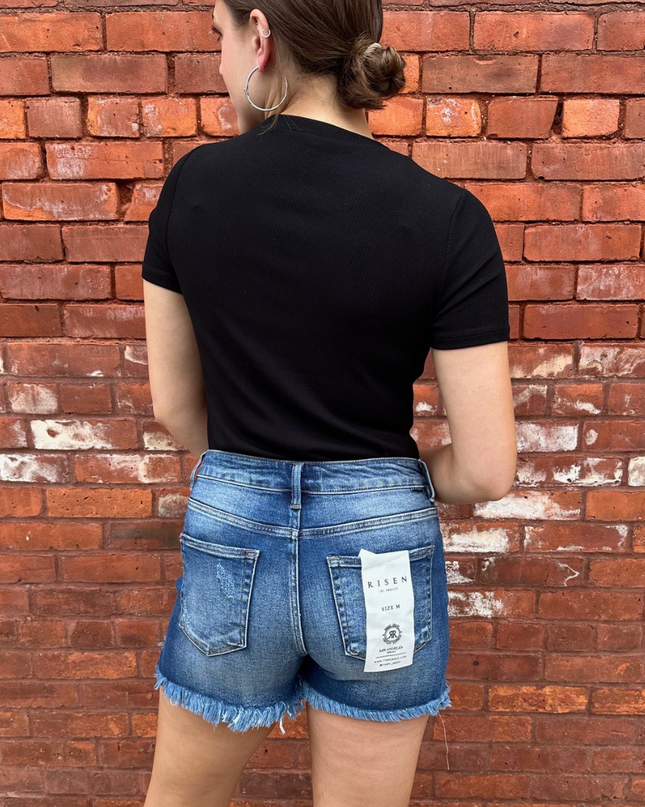 High Rise Side Slit Denim Short - Shop Simply Apparel