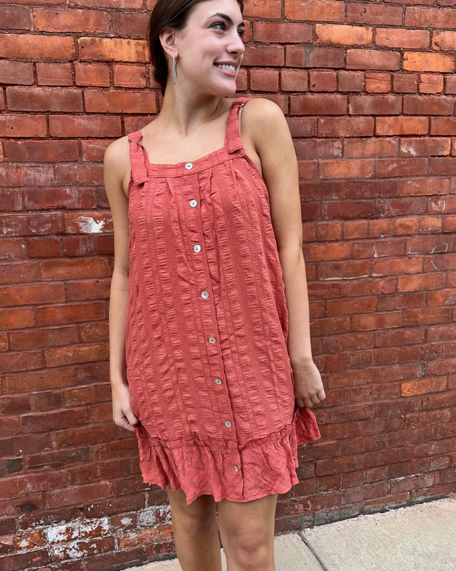 Clay Textured Button Detail Dress - Shop Simply Apparel