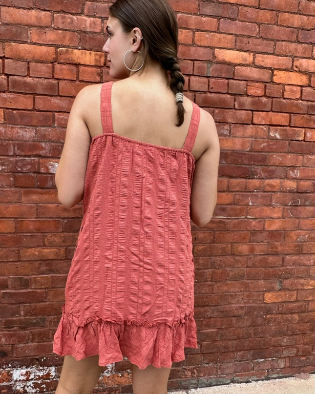 Clay Textured Button Detail Dress - Shop Simply Apparel
