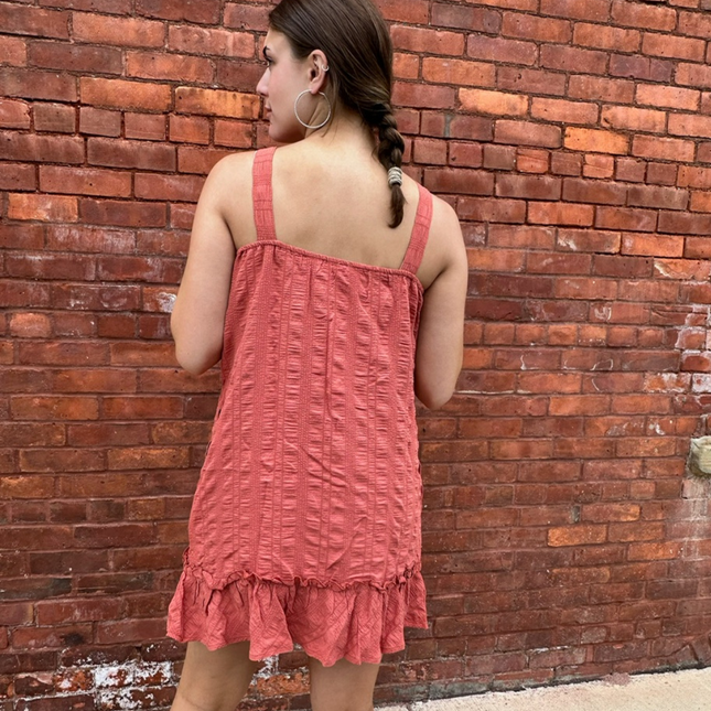 Clay Textured Button Detail Dress