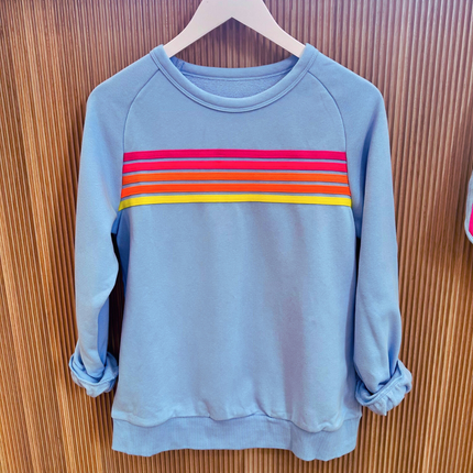 Blue Contrast Trim Long Sleeve Top