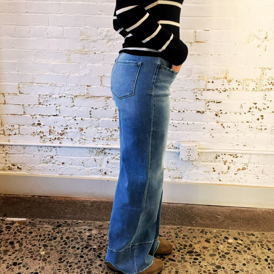 High Rise Raw Hem Wide Leg Jeans