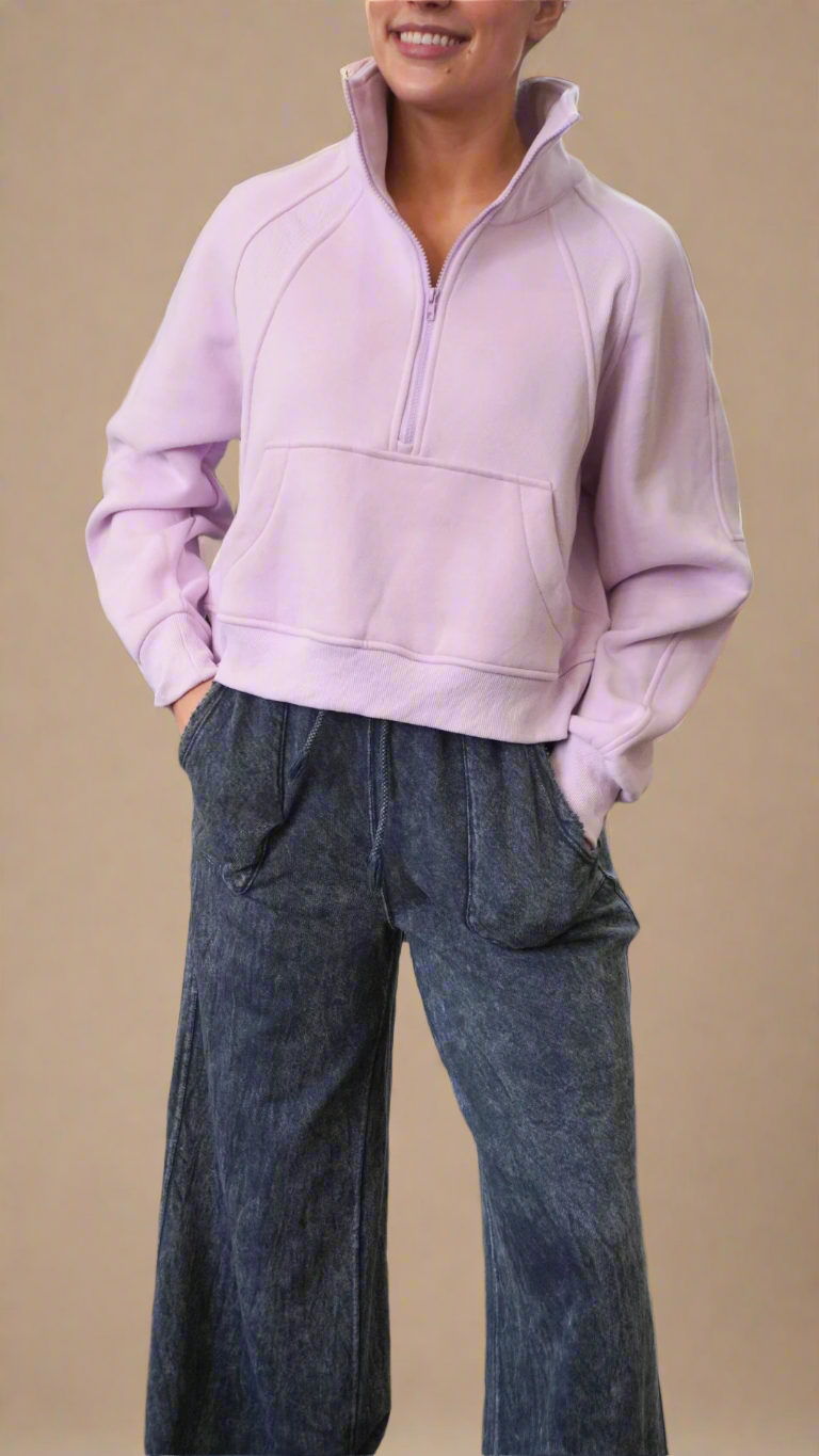 Lavender Funnel Neck Half Zip Sweatshirt