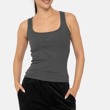 Grey square neck ribbed tank