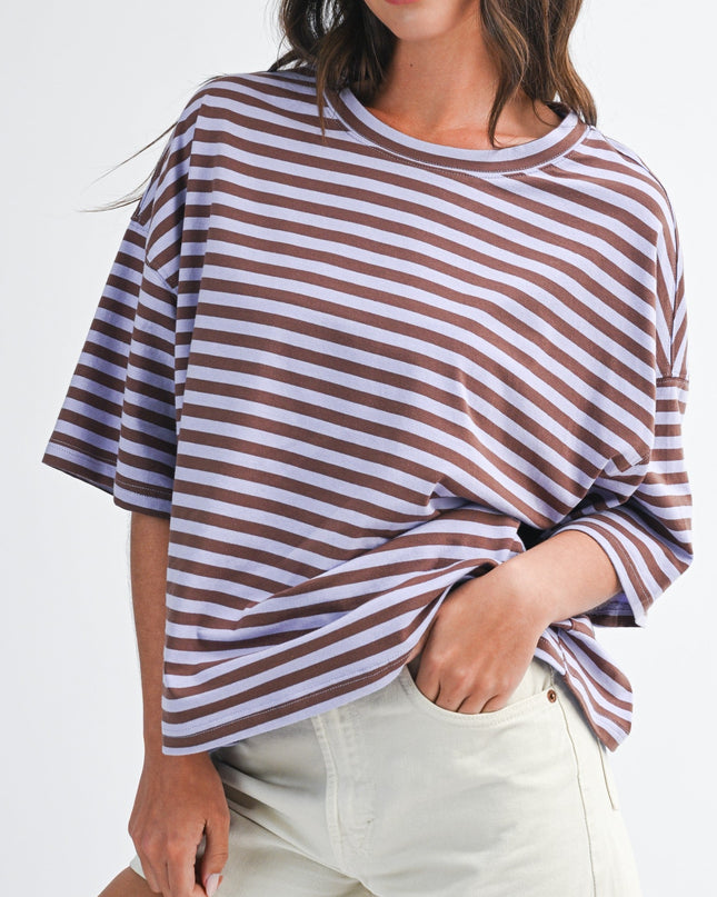 Violet Oversized Stripe Boyfriend Tee