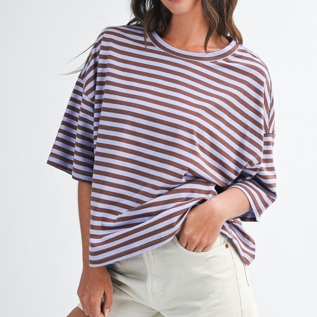 Violet Oversized Stripe Boyfriend Tee