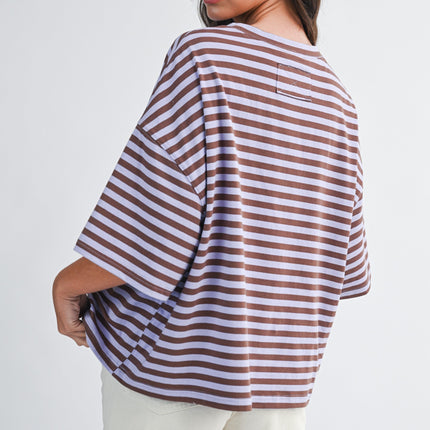 Violet Oversized Stripe Boyfriend Tee