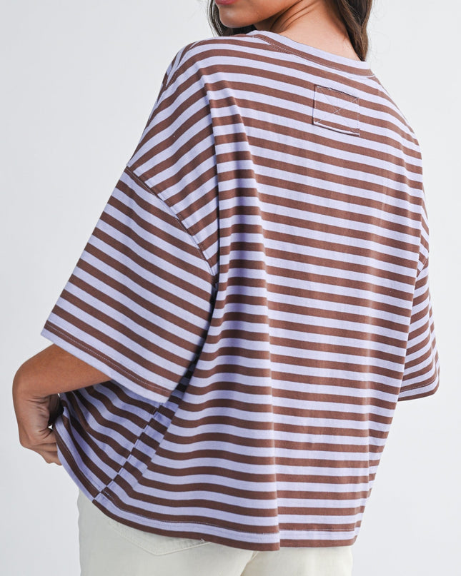 Violet Oversized Stripe Boyfriend Tee