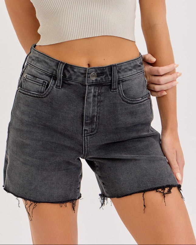 Washed Black Mid Rise Midi Short