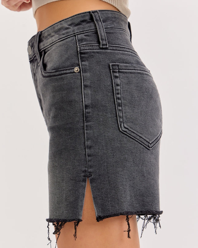 Washed Black Mid Rise Midi Short