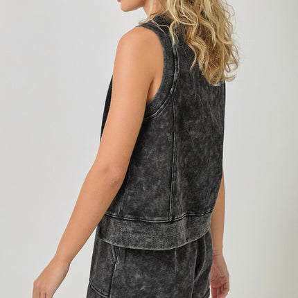 Washed Black Sleeveless Terry Top