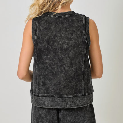Washed Black Sleeveless Terry Top
