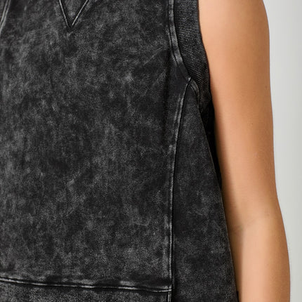 Washed Black Sleeveless Terry Top