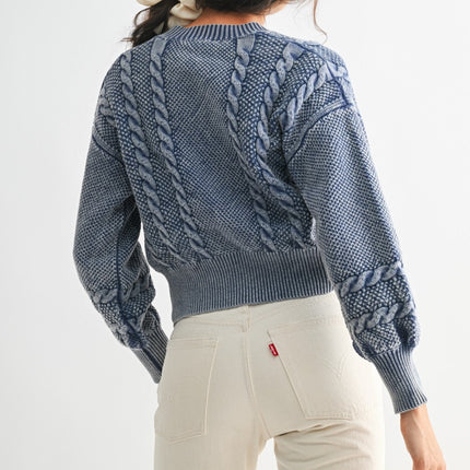 Washed Blended Blue Cable Knit Cardigan - Shop Simply Apparel