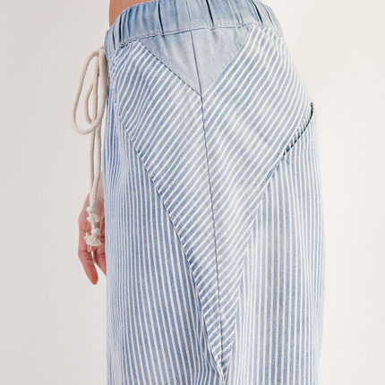 Washed Denim Striped Drawstring Pants - Shop Simply Apparel