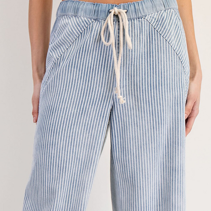 Washed Denim Striped Drawstring Pants - Shop Simply Apparel