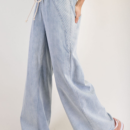 Washed Denim Striped Drawstring Pants - Shop Simply Apparel