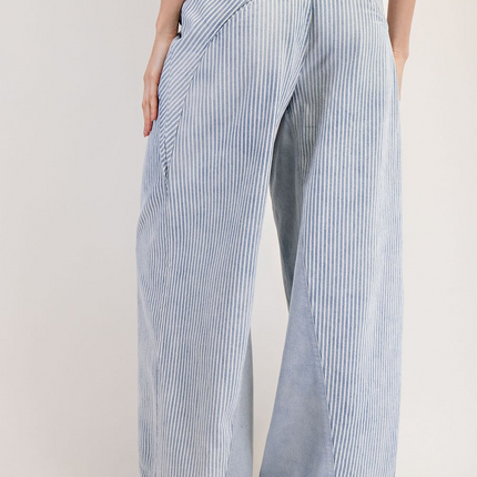Washed Denim Striped Drawstring Pants - Shop Simply Apparel