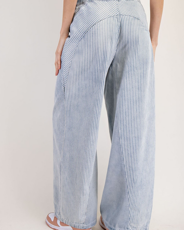 Washed Denim Striped Drawstring Pants - Shop Simply Apparel