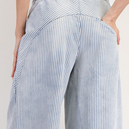 Washed Denim Striped Drawstring Pants - Shop Simply Apparel