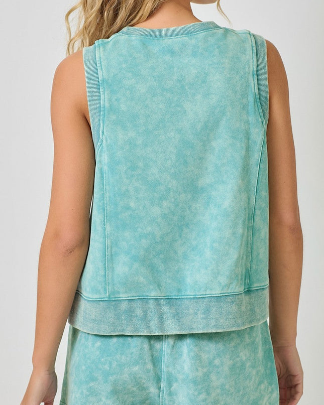 Washed Emerald Sleeveless Terry Top - Shop Simply Apparel