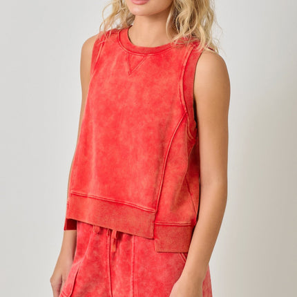 Washed Red Sleeveless Terry Top