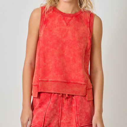 Washed Red Terry Top