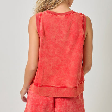 Washed Red Sleeveless Terry Top