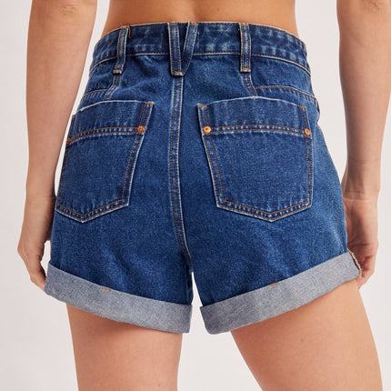 Western Pocket Rolled Hem Denim Shorts
