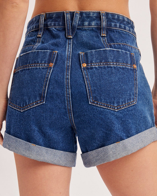 Western Pocket Rolled Hem Denim Shorts