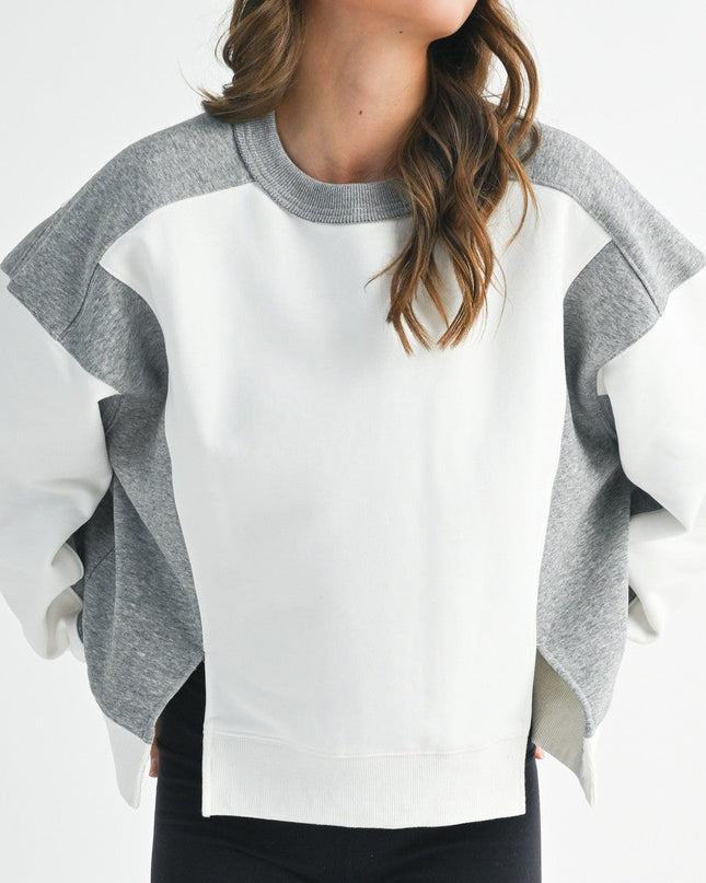 White Heather Gray Colorblock Sweatshirt