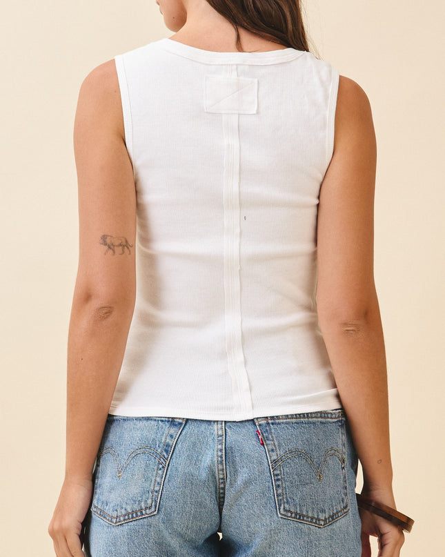 White Ribbed Henley Tank Top