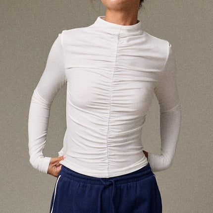 White Ruched Mock Neck Top