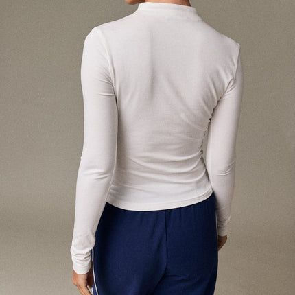 White Ruched Mock Neck Top