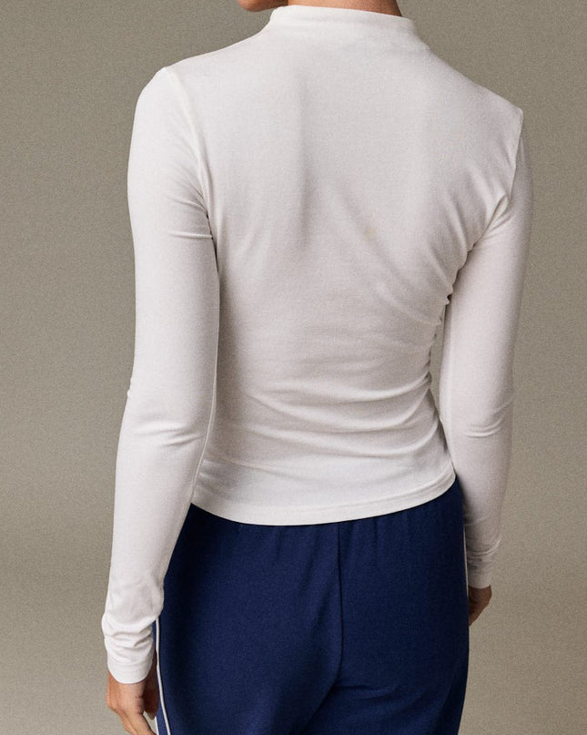 White Ruched Mock Neck Top