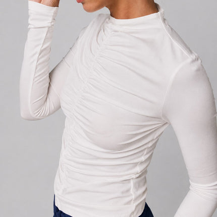 White Ruched Mock Neck Top