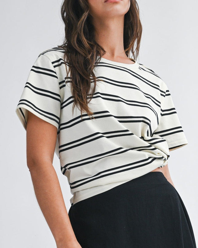 White and black striped boxy tee