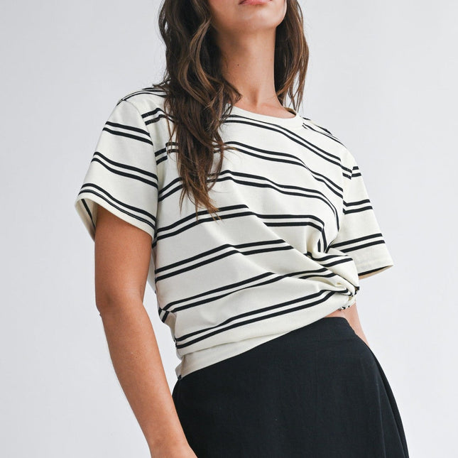 White and black striped boxy tee