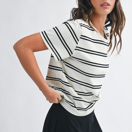 White Striped Boxy Short Sleeve Tee - Shop Simply Apparel