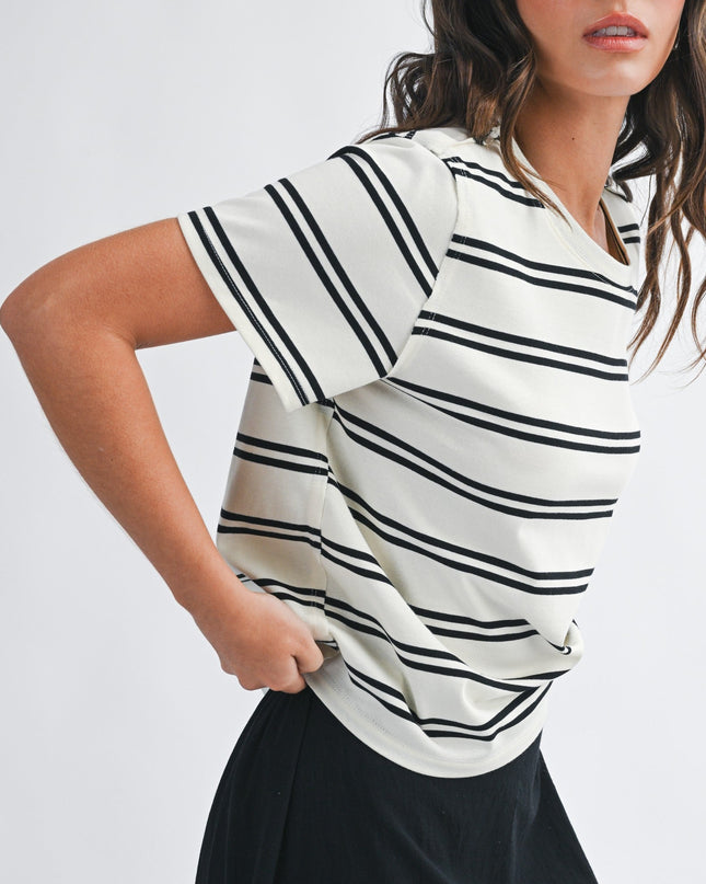 White Striped Boxy Short Sleeve Tee - Shop Simply Apparel