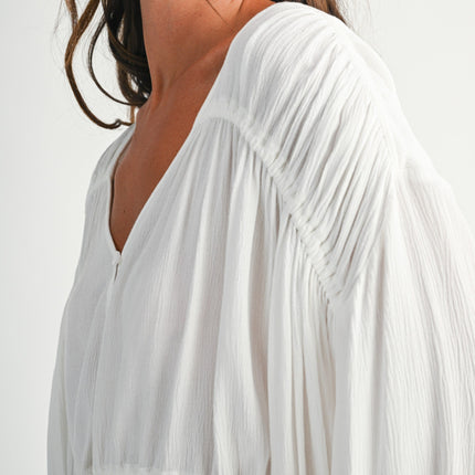 White Textured Button Front Peplum Blouse