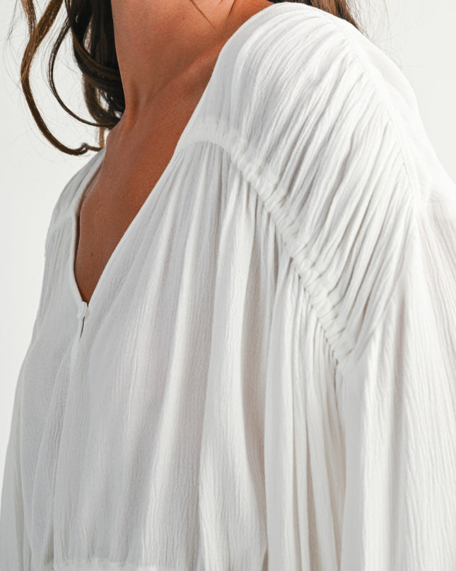 White Textured Button Front Peplum Blouse